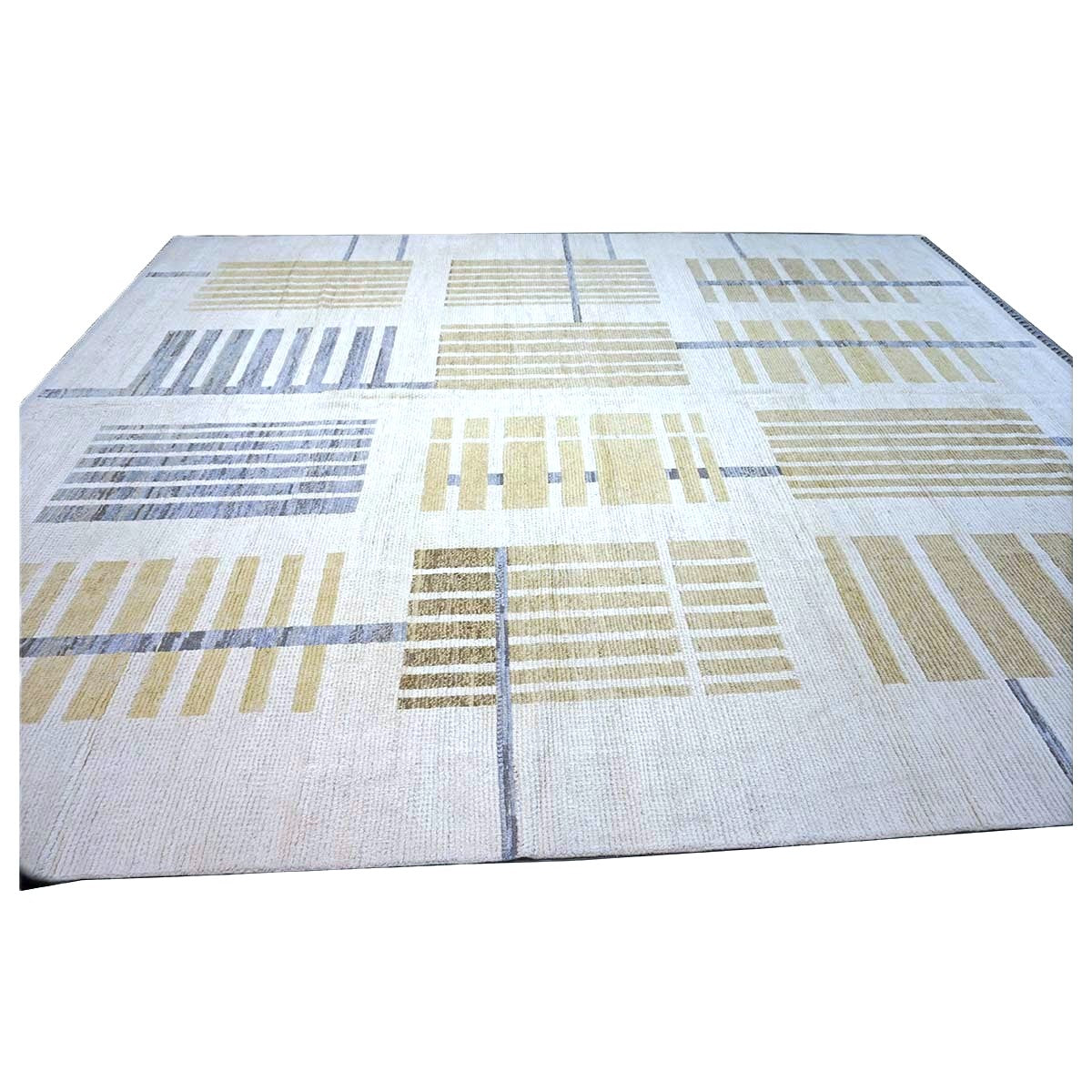 Afghan Tribal Mid-Modern Wool 13x16 Ivory & Tan Handmade Area Rug #1144733