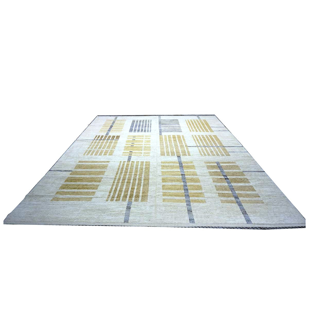 Afghan Tribal Mid-Modern Wool 13x16 Ivory & Tan Handmade Area Rug #1144733