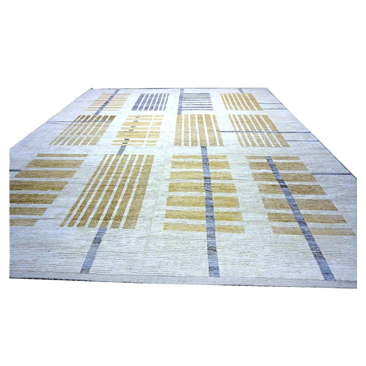 Afghan Tribal Mid-Modern Wool 13x16 Ivory & Tan Handmade Area Rug #1144733