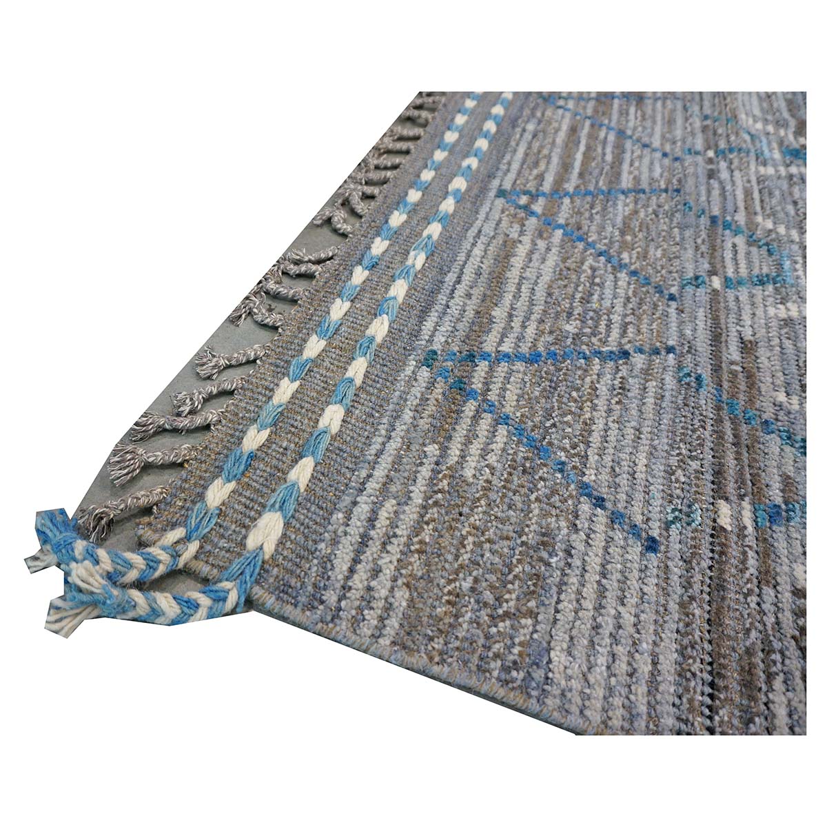 Afghan Tribal Mid-Modern Wool 12x18 Grey, Ivory & Blue Handmade Area Rug #1144737