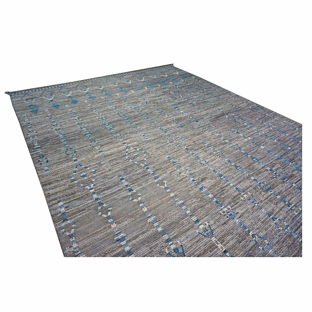 Afghan Tribal Mid-Modern Wool 12x18 Grey, Ivory & Blue Handmade Area Rug #1144737