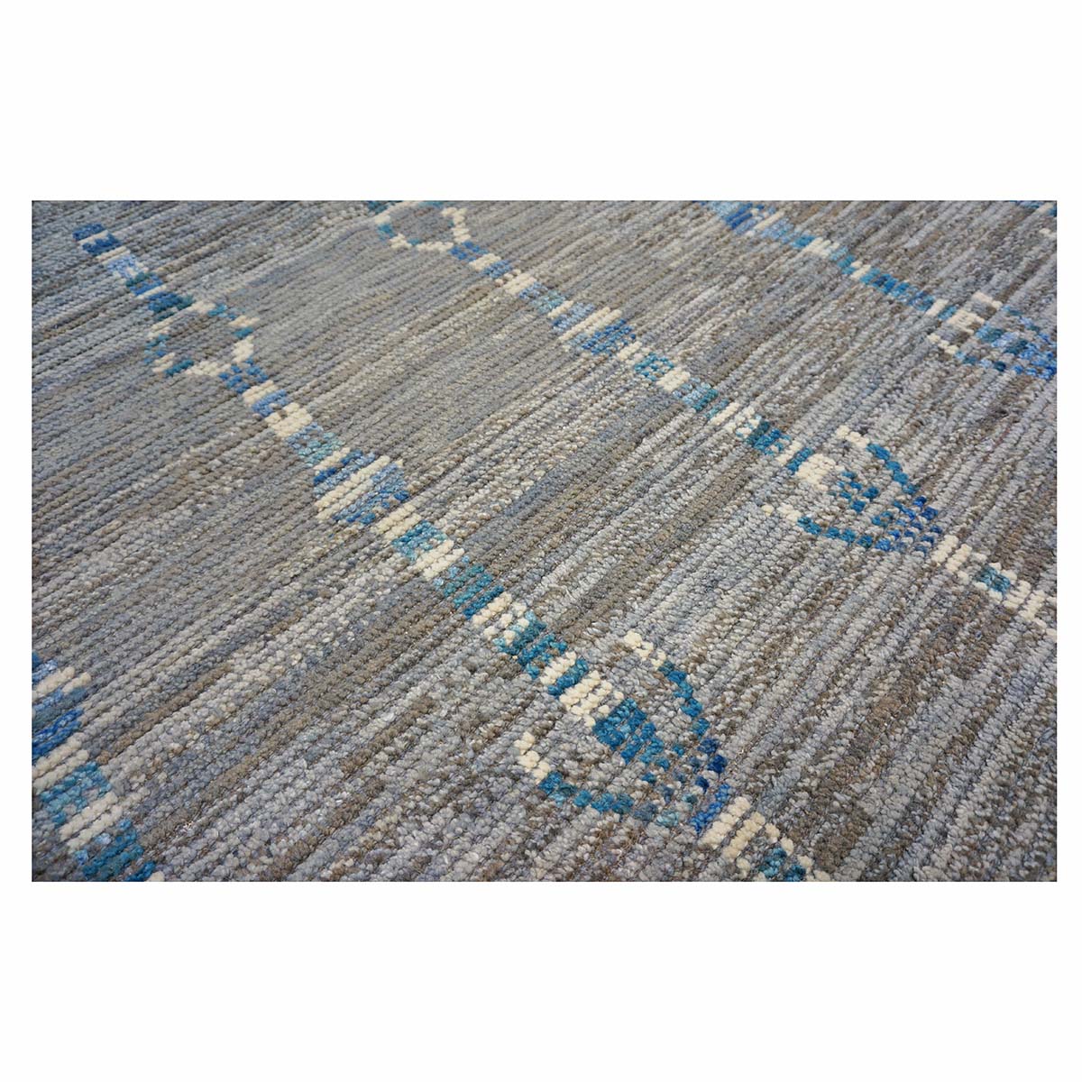 Afghan Tribal Mid-Modern Wool 12x18 Grey, Ivory & Blue Handmade Area Rug #1144737