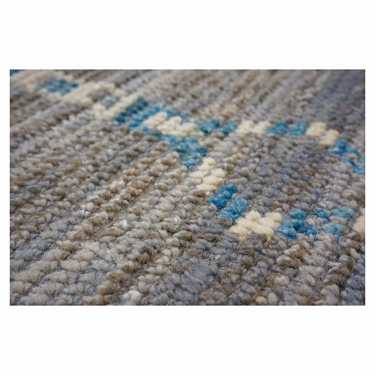 Afghan Tribal Mid-Modern Wool 12x18 Grey, Ivory & Blue Handmade Area Rug #1144737