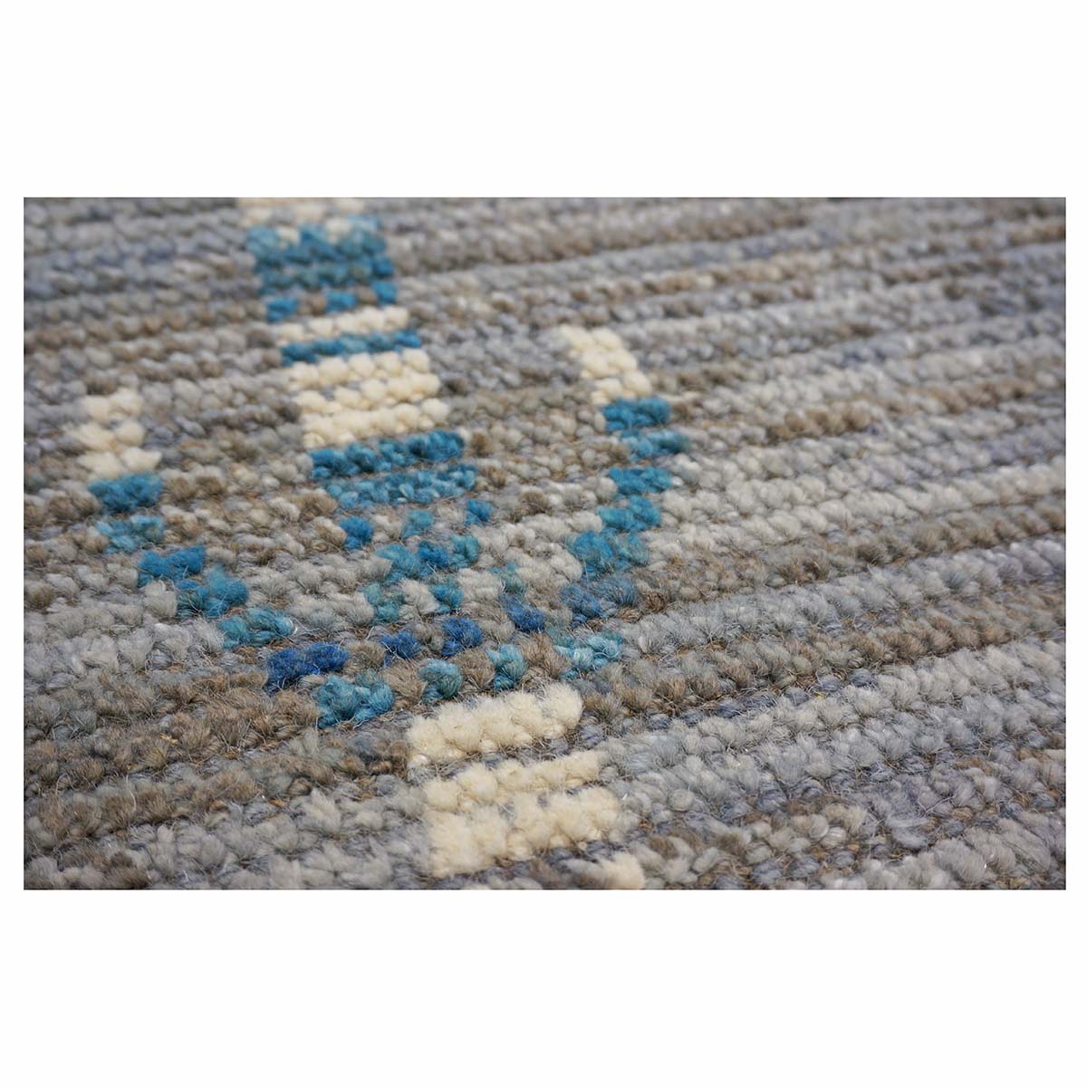 Afghan Tribal Mid-Modern Wool 12x18 Grey, Ivory & Blue Handmade Area Rug #1144737