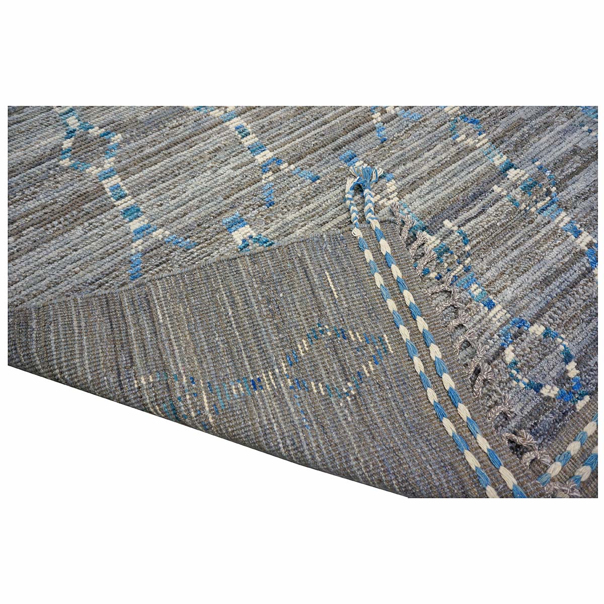 Afghan Tribal Mid-Modern Wool 12x18 Grey, Ivory & Blue Handmade Area Rug #1144737