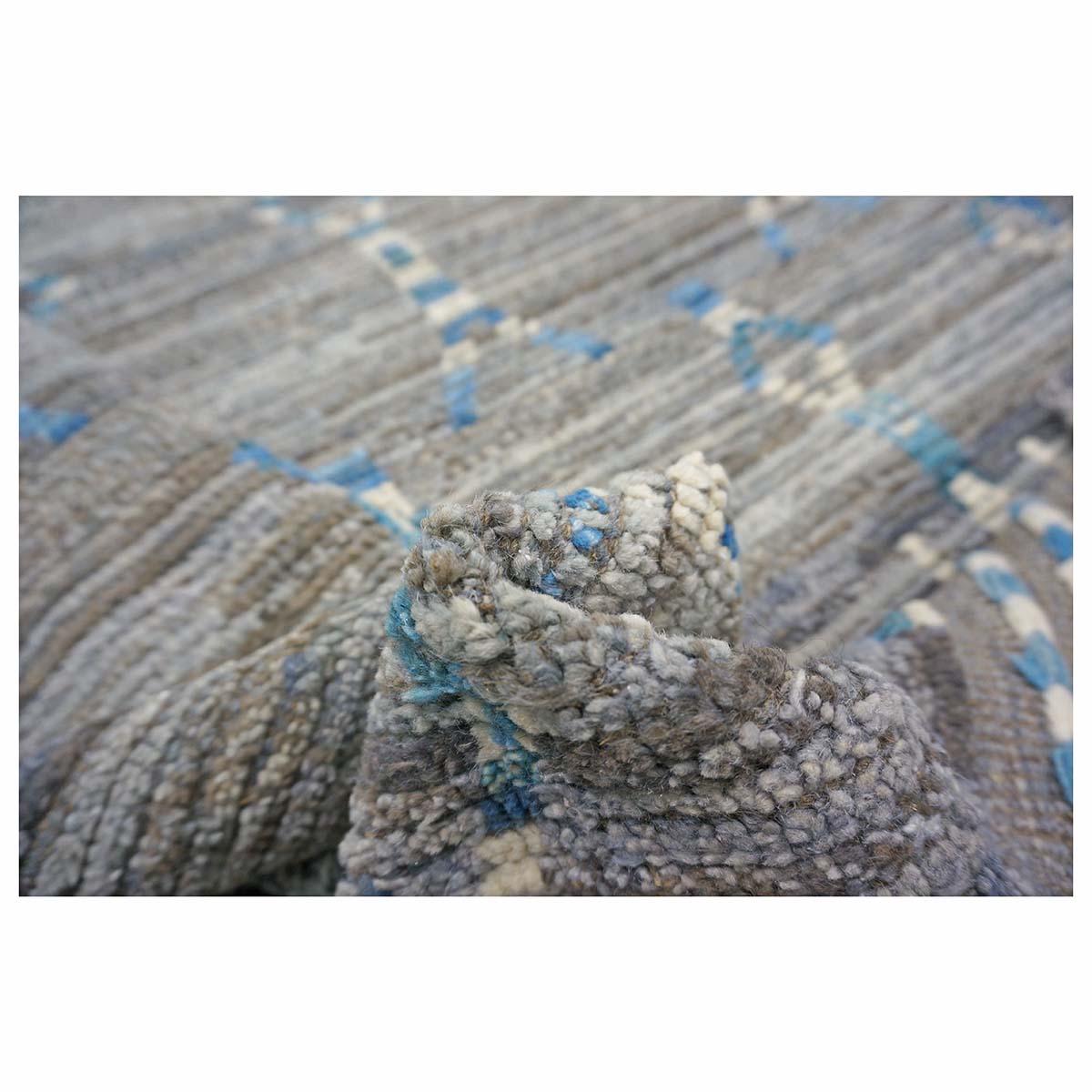 Afghan Tribal Mid-Modern Wool 12x18 Grey, Ivory & Blue Handmade Area Rug #1144737