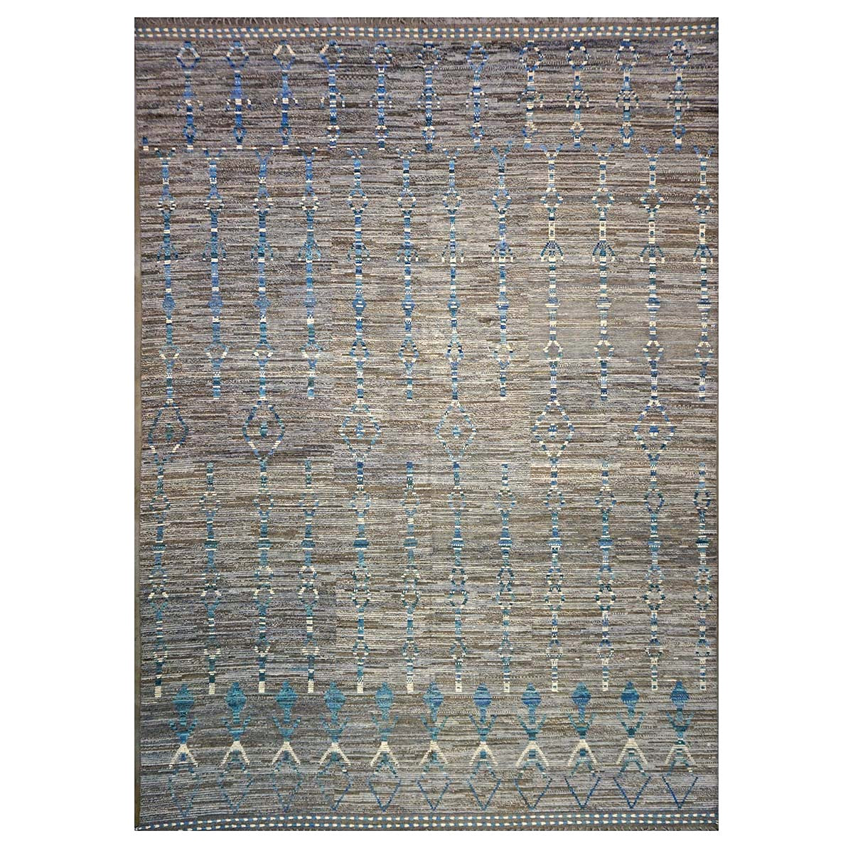 Afghan Tribal Mid-Modern Wool 12x18 Grey, Ivory & Blue Handmade Area Rug #1144737