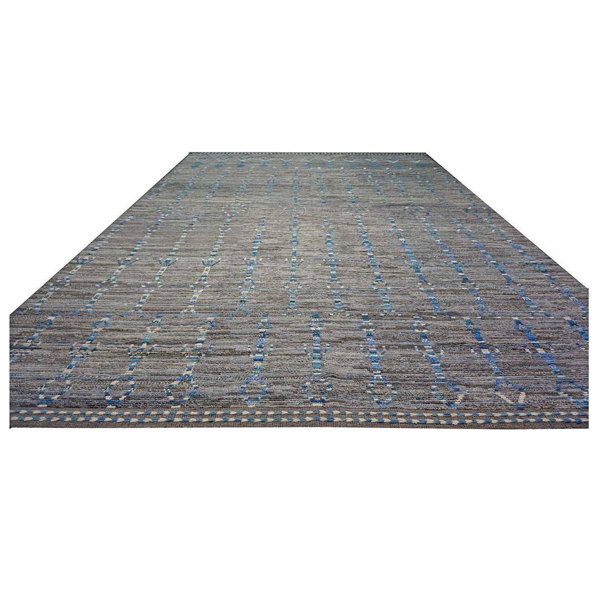 Afghan Tribal Mid-Modern Wool 12x18 Grey, Ivory & Blue Handmade Area Rug #1144737