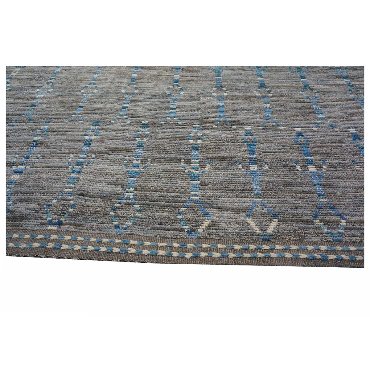 Afghan Tribal Mid-Modern Wool 12x18 Grey, Ivory & Blue Handmade Area Rug #1144737