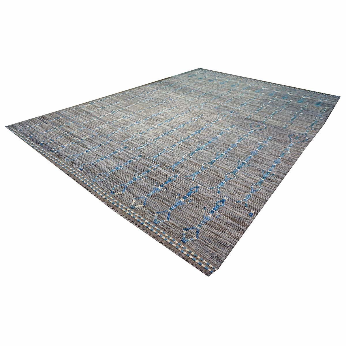 Afghan Tribal Mid-Modern Wool 12x18 Grey, Ivory & Blue Handmade Area Rug #1144737