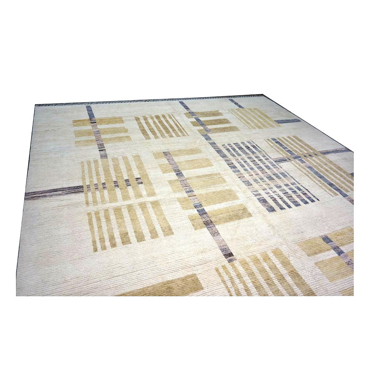 Afghan Tribal Mid-Modern Wool 12x15 Ivory & Tan Handmade Area Rug #1144743