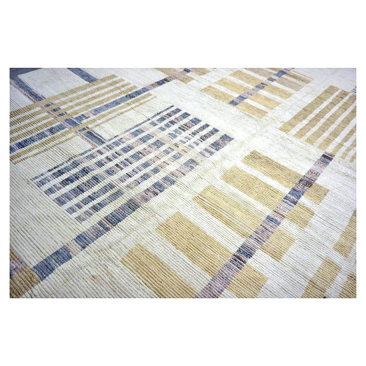 Afghan Tribal Mid-Modern Wool 12x15 Ivory & Tan Handmade Area Rug #1144743