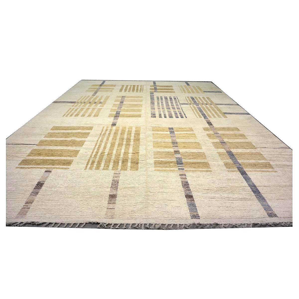 Afghan Tribal Mid-Modern Wool 12x15 Ivory & Tan Handmade Area Rug #1144743