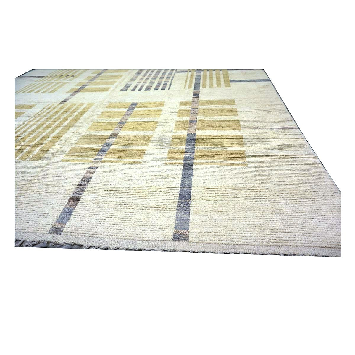 Afghan Tribal Mid-Modern Wool 12x15 Ivory & Tan Handmade Area Rug #1144743