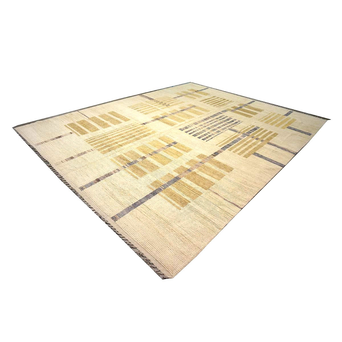 Afghan Tribal Mid-Modern Wool 12x15 Ivory & Tan Handmade Area Rug #1144743