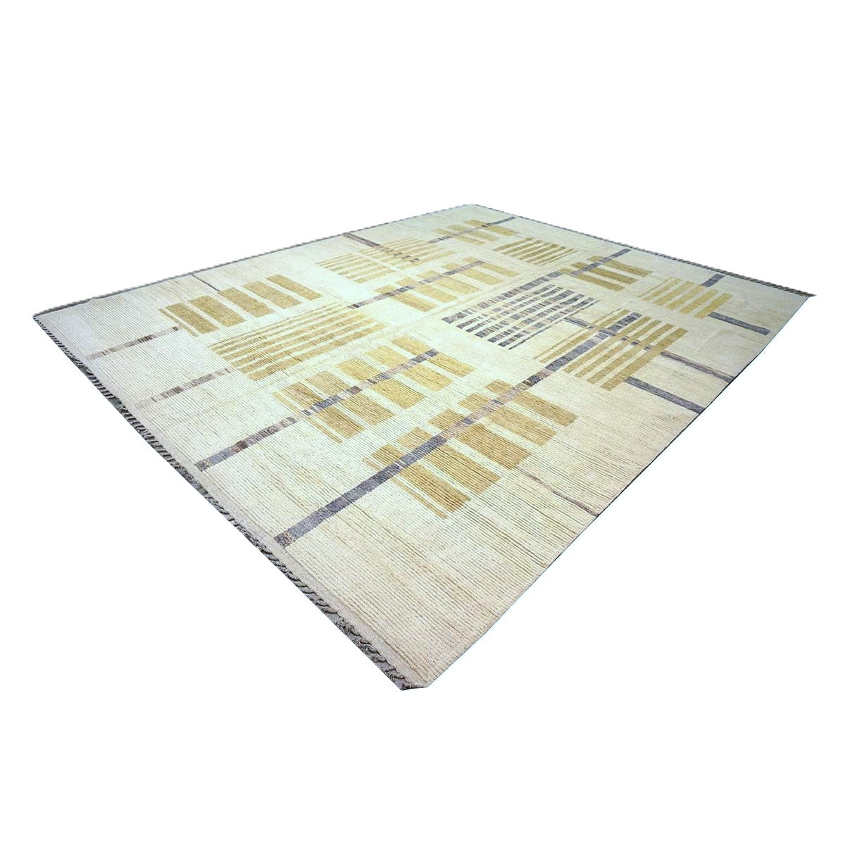 Afghan Tribal Mid-Modern Wool 12x15 Ivory & Tan Handmade Area Rug #1144743