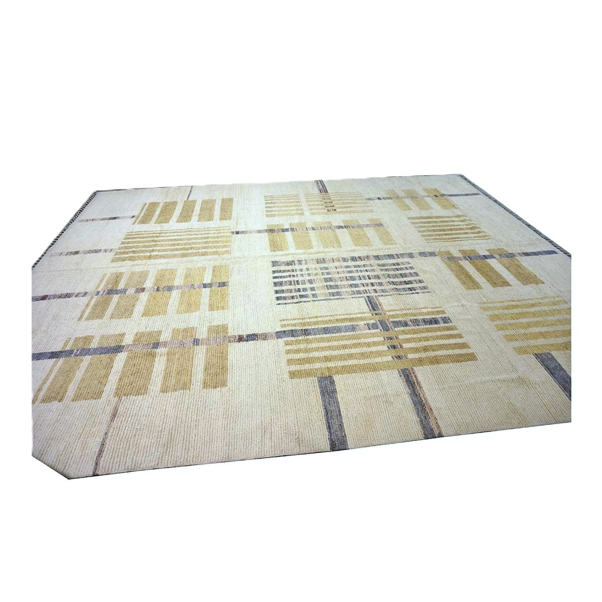 Afghan Tribal Mid-Modern Wool 12x15 Ivory & Tan Handmade Area Rug #1144743