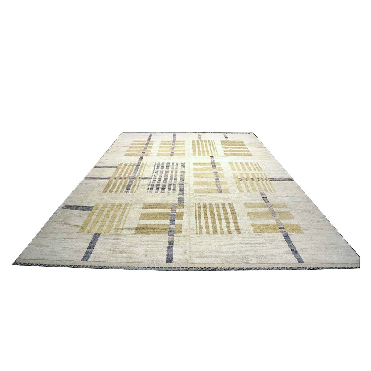 Afghan Tribal Mid-Modern Wool 12x15 Ivory & Tan Handmade Area Rug #1144743