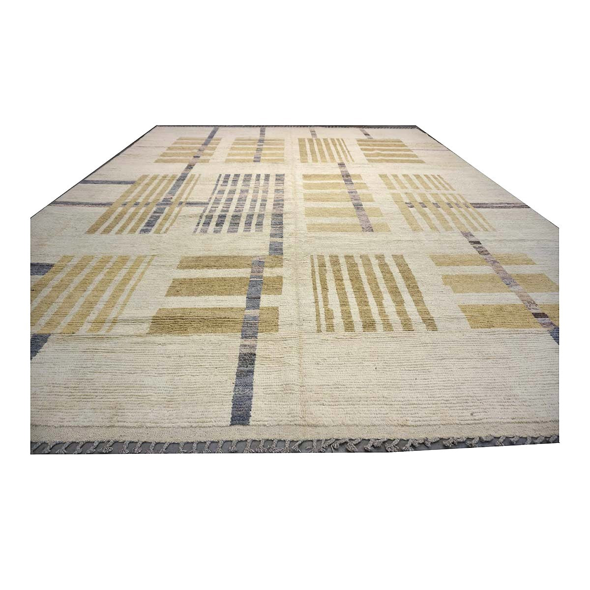 Afghan Tribal Mid-Modern Wool 12x15 Ivory & Tan Handmade Area Rug #1144743