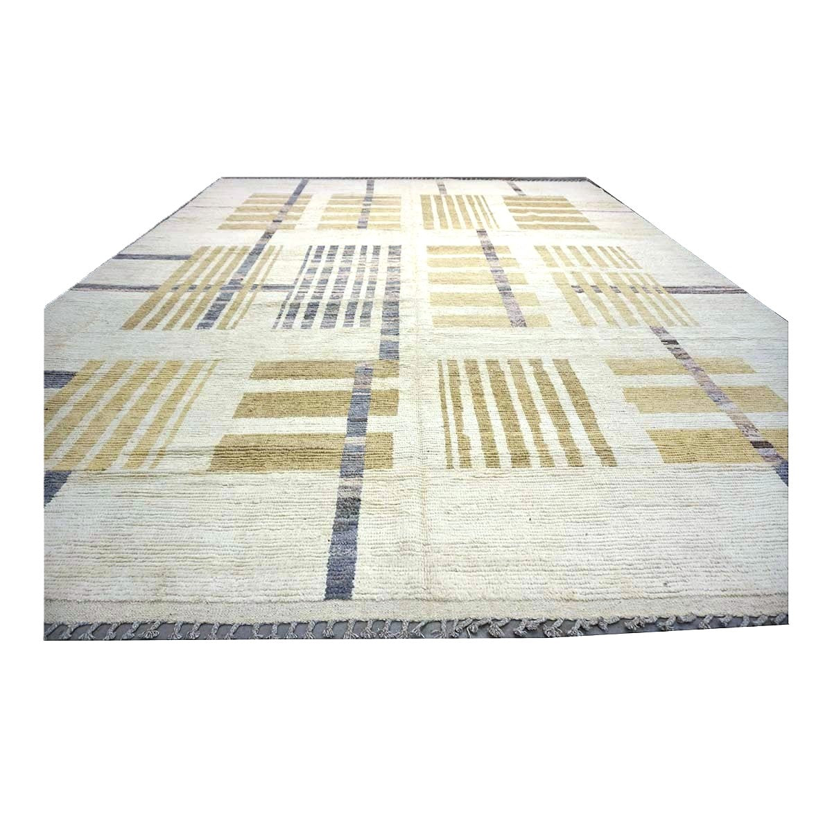 Afghan Tribal Mid-Modern Wool 12x15 Ivory & Tan Handmade Area Rug #1144743