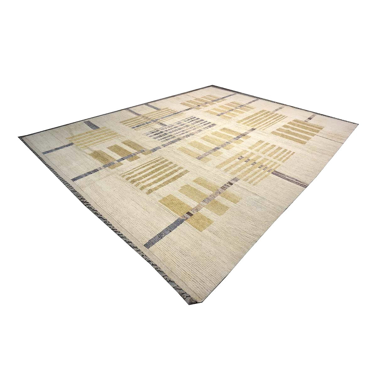 Afghan Tribal Mid-Modern Wool 12x15 Ivory & Tan Handmade Area Rug #1144743