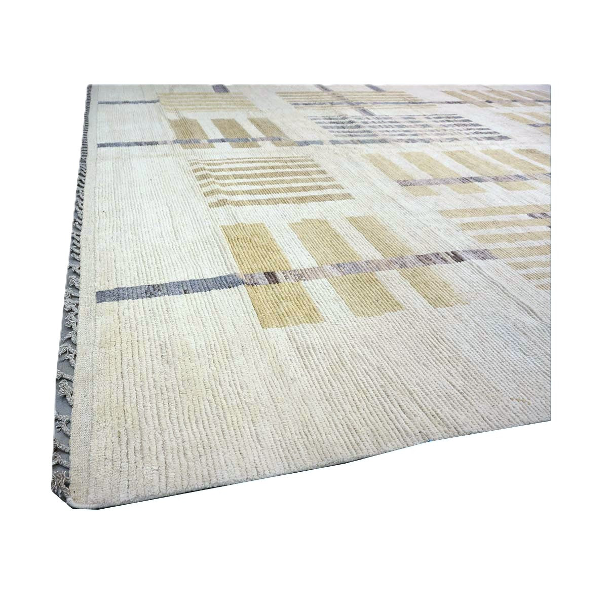 Afghan Tribal Mid-Modern Wool 12x15 Ivory & Tan Handmade Area Rug #1144743