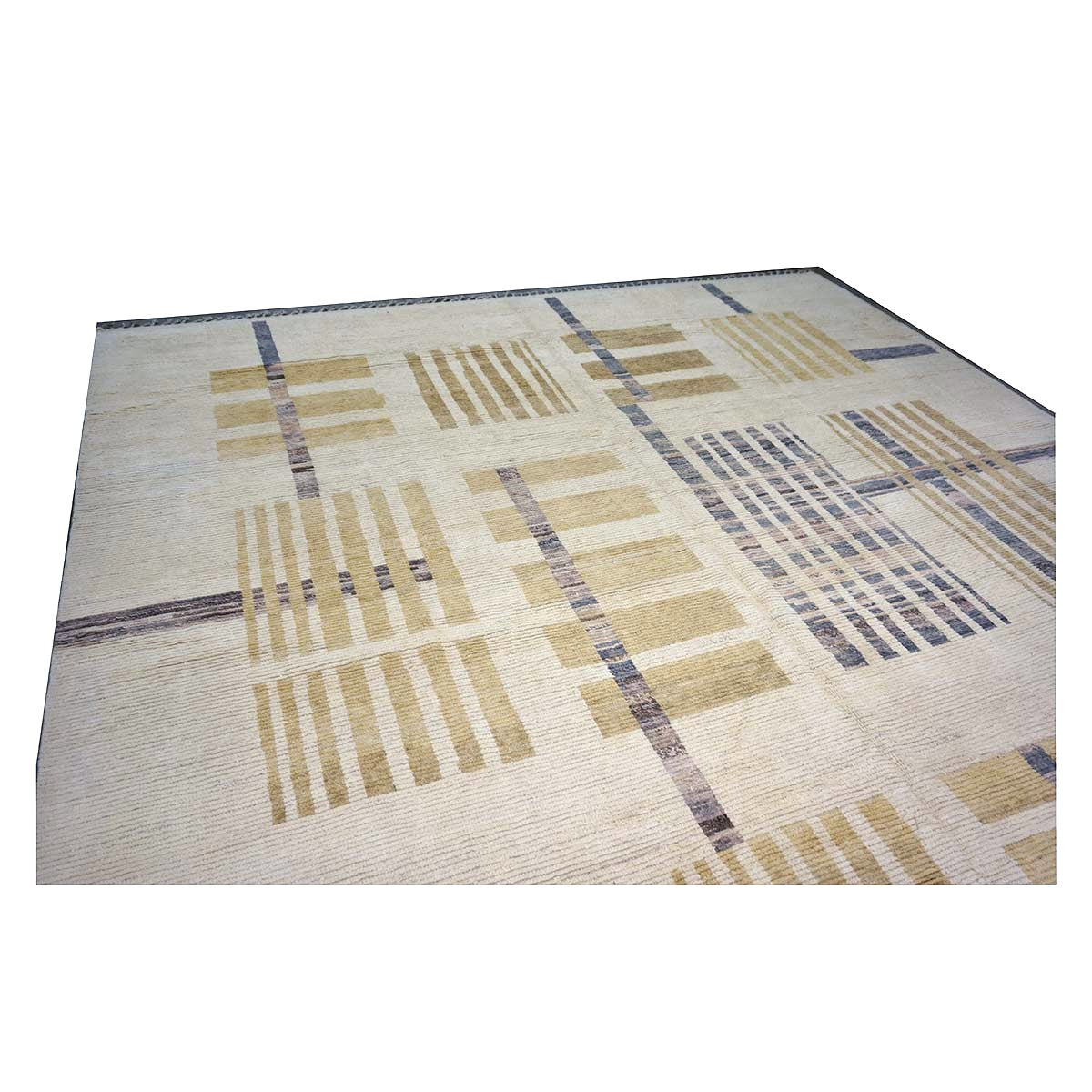 Afghan Tribal Mid-Modern Wool 12x15 Ivory & Tan Handmade Area Rug #1144743
