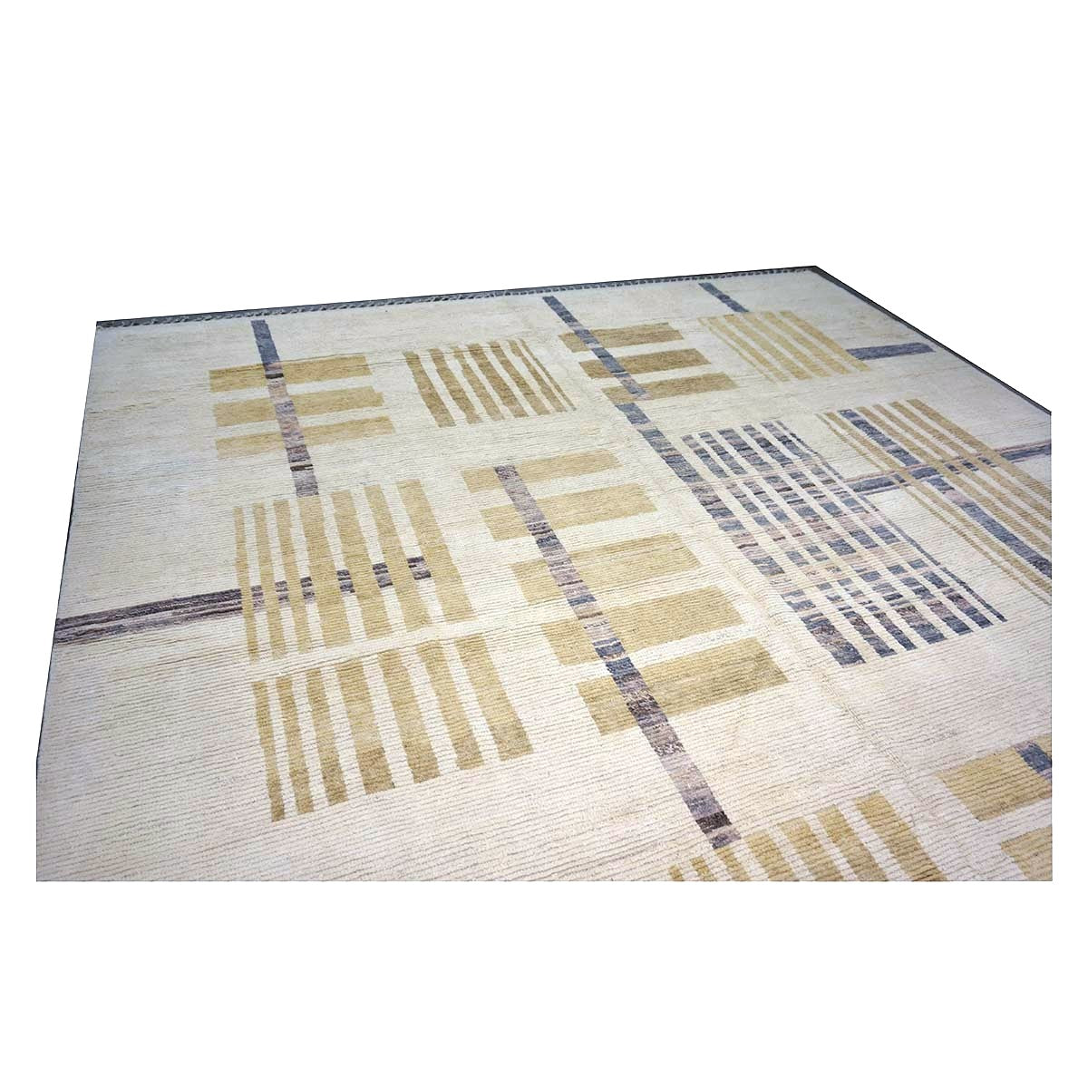 Afghan Tribal Mid-Modern Wool 12x15 Ivory & Tan Handmade Area Rug #1144743