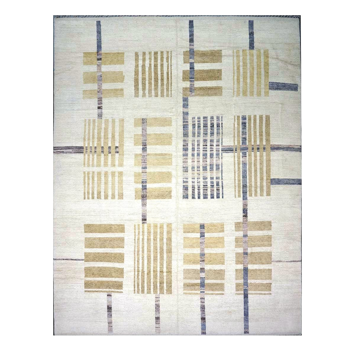 Afghan Tribal Mid-Modern Wool 12x15 Ivory & Tan Handmade Area Rug #1144743