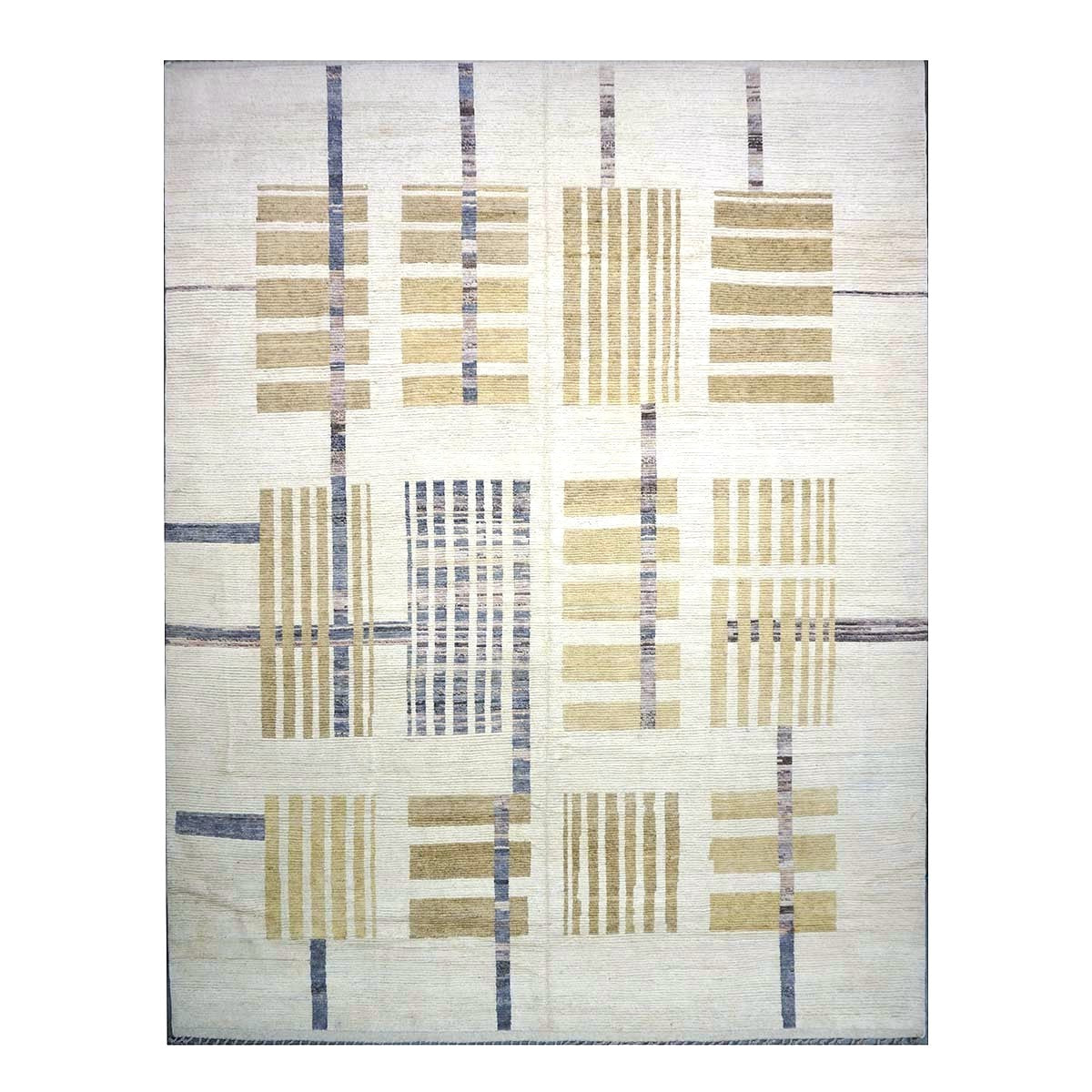 Afghan Tribal Mid-Modern Wool 12x15 Ivory & Tan Handmade Area Rug #1144743