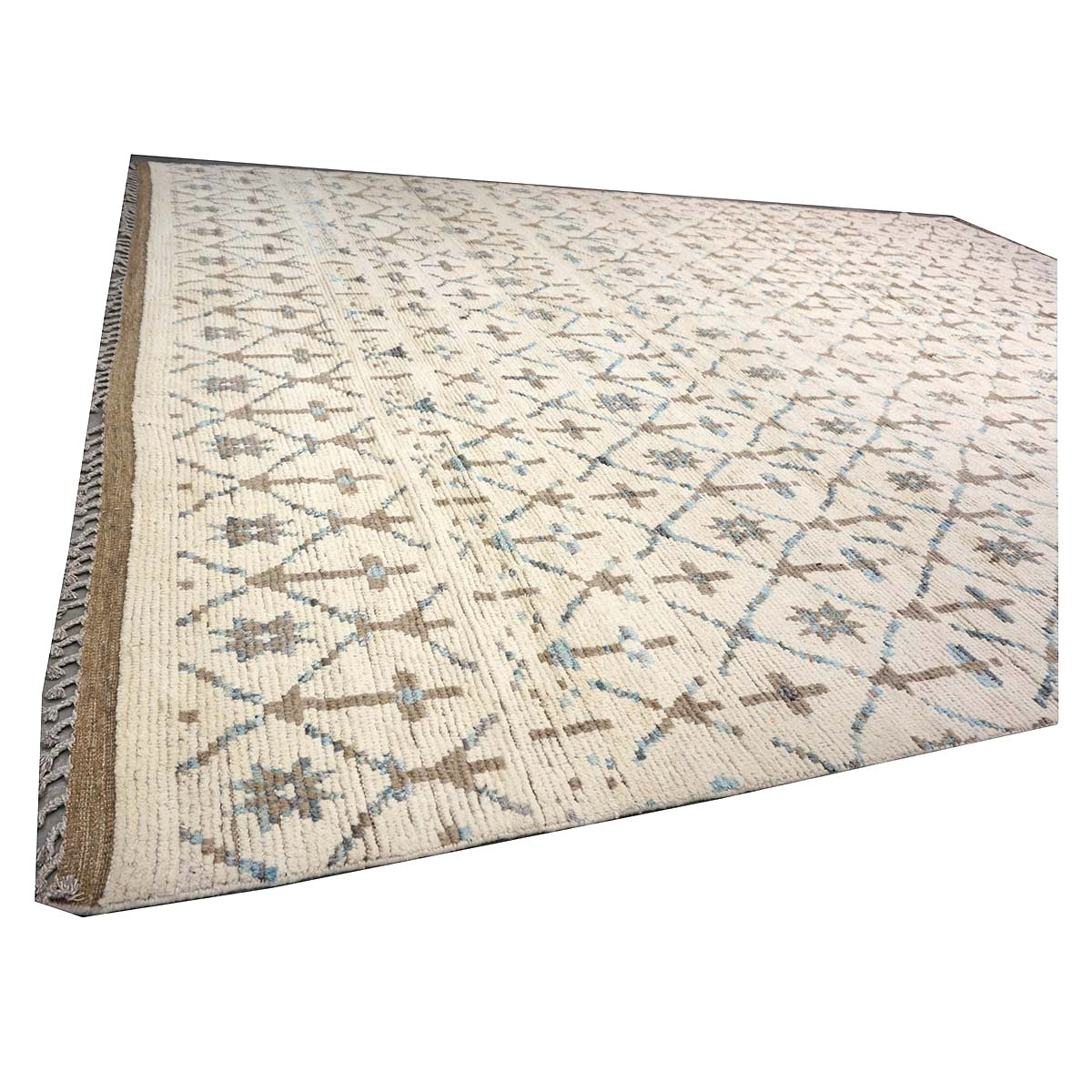 Afghan Tribal Mid-Modern Wool 12x16 Ivory, Brown & Blue Handmade Area Rug #1144745