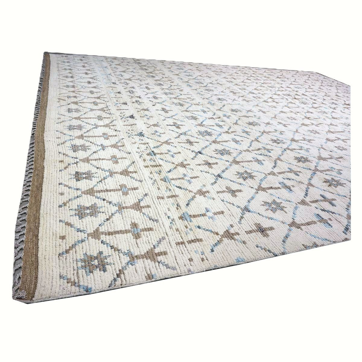 Afghan Tribal Mid-Modern Wool 12x16 Ivory, Brown & Blue Handmade Area Rug #1144745