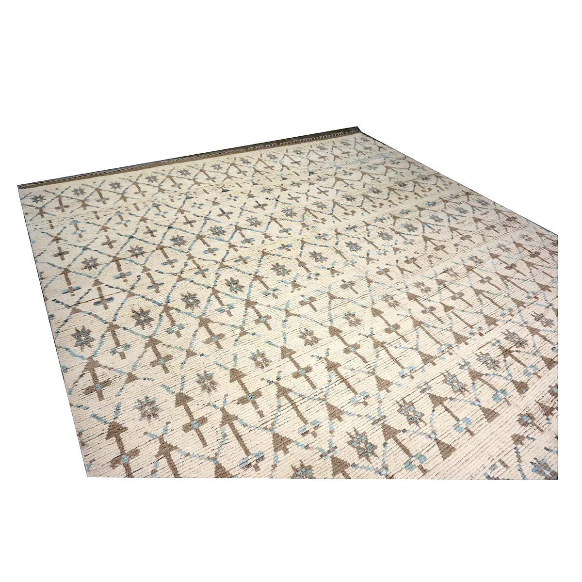 Afghan Tribal Mid-Modern Wool 12x16 Ivory, Brown & Blue Handmade Area Rug #1144745