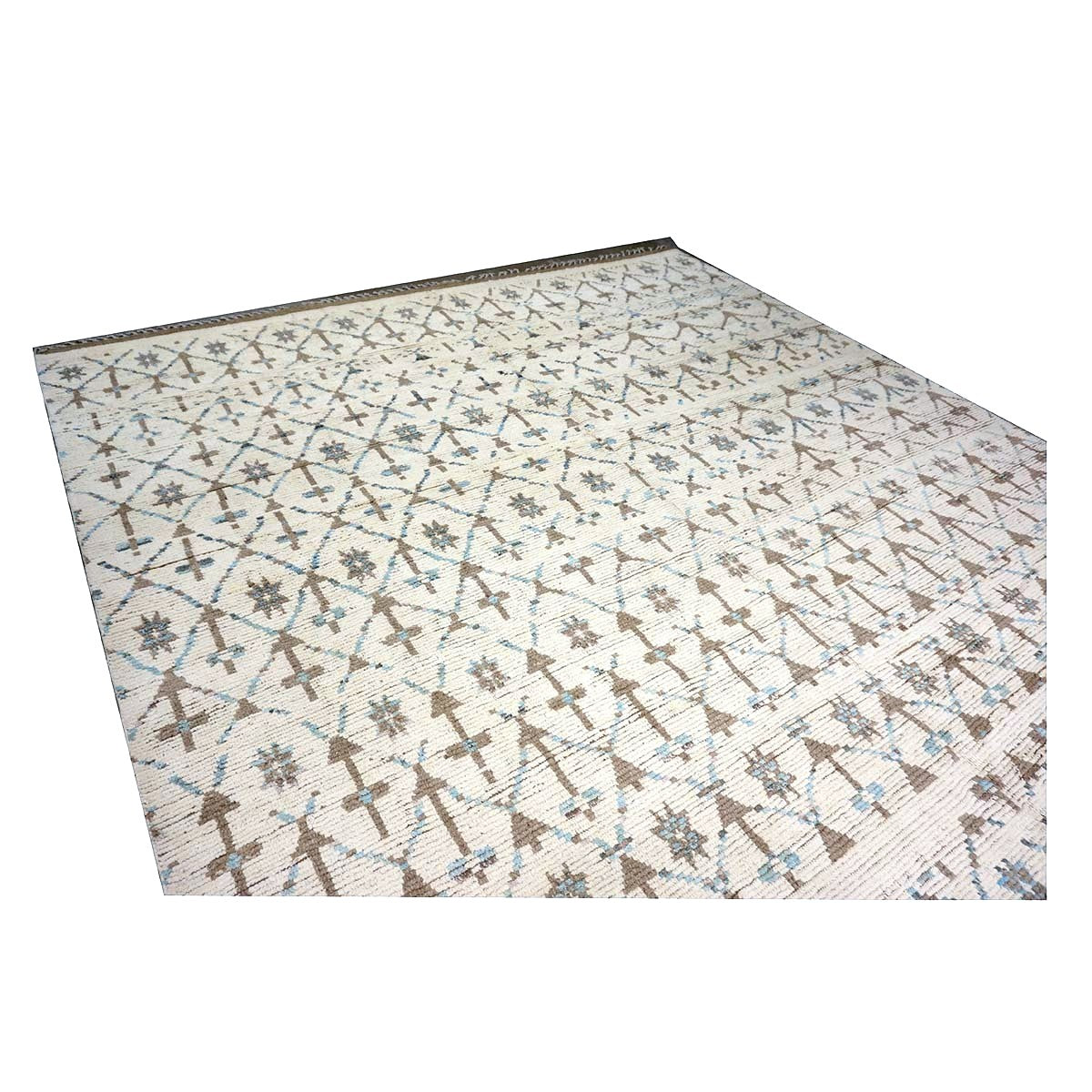 Afghan Tribal Mid-Modern Wool 12x16 Ivory, Brown & Blue Handmade Area Rug #1144745