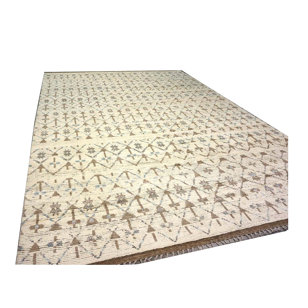 Afghan Tribal Mid-Modern Wool 12x16 Ivory, Brown & Blue Handmade Area Rug #1144745