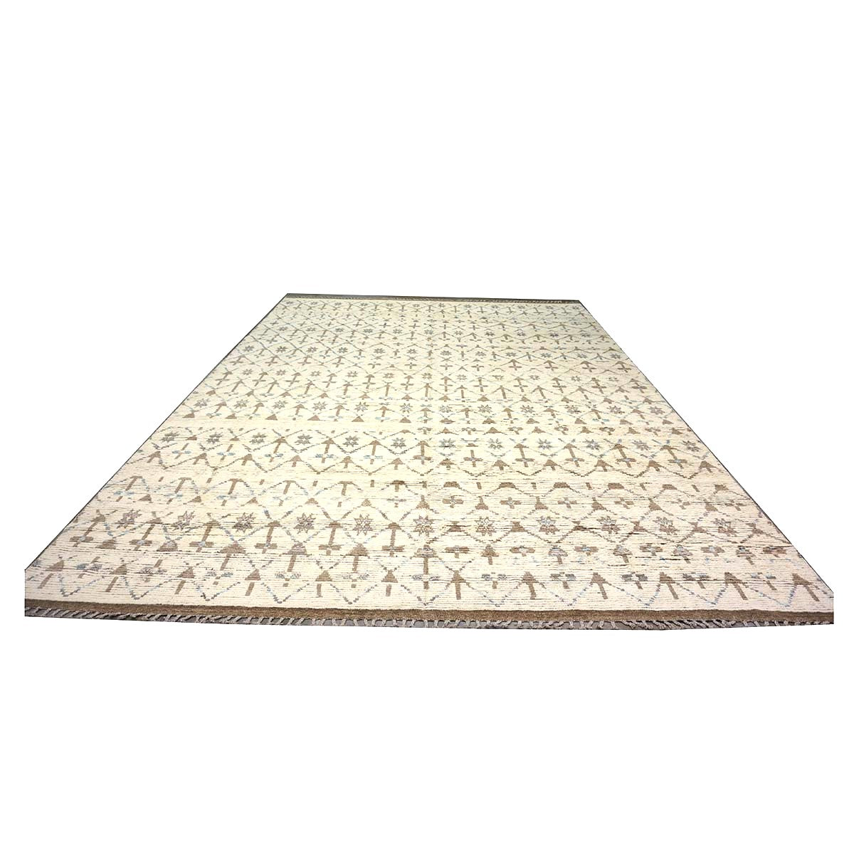 Afghan Tribal Mid-Modern Wool 12x16 Ivory, Brown & Blue Handmade Area Rug #1144745