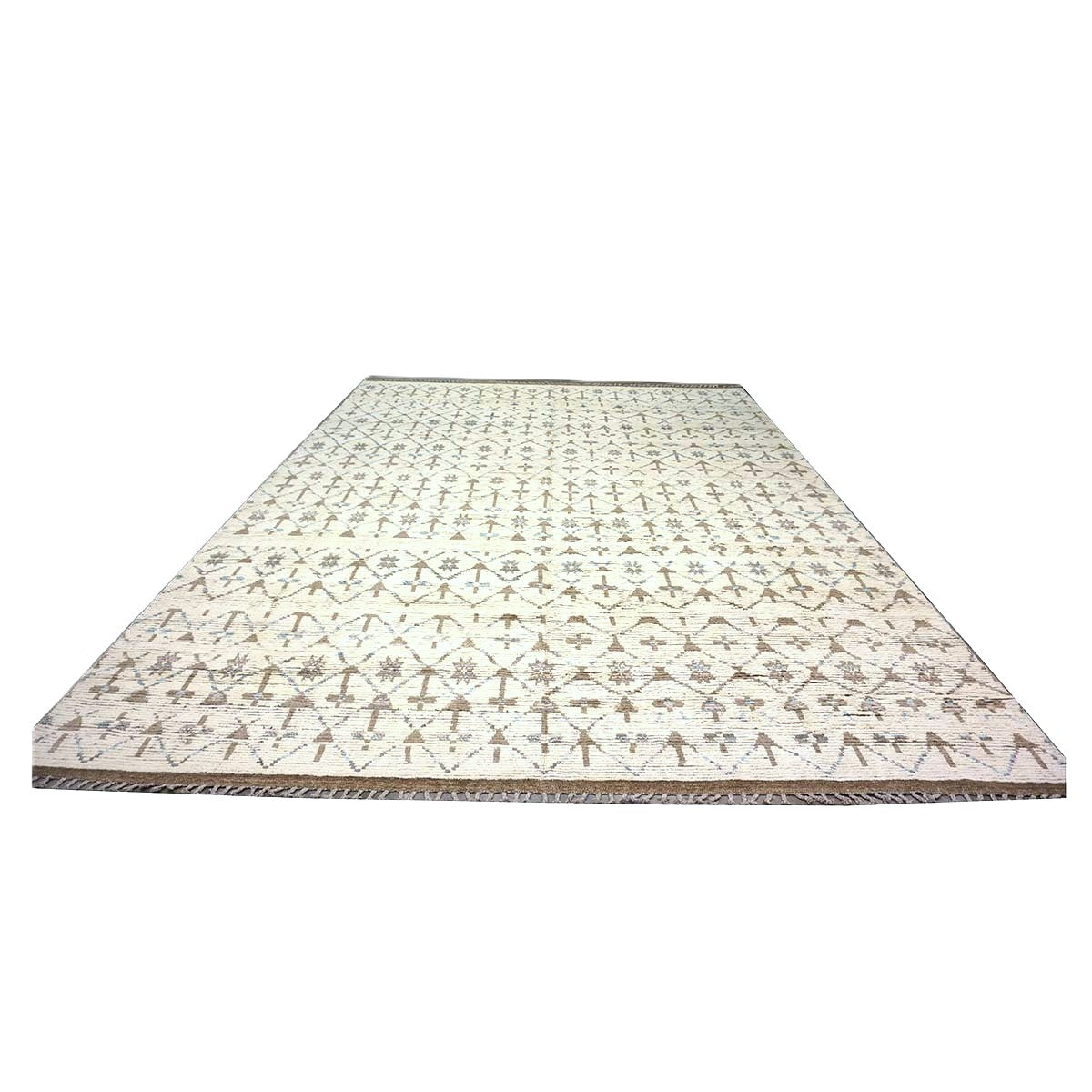 Afghan Tribal Mid-Modern Wool 12x16 Ivory, Brown & Blue Handmade Area Rug #1144745