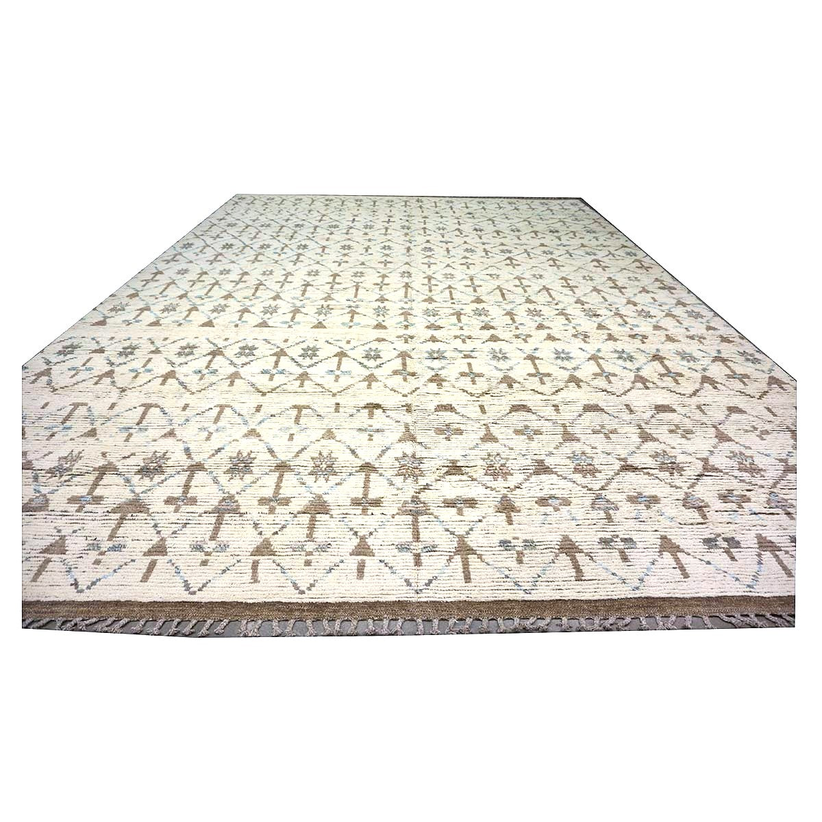 Afghan Tribal Mid-Modern Wool 12x16 Ivory, Brown & Blue Handmade Area Rug #1144745