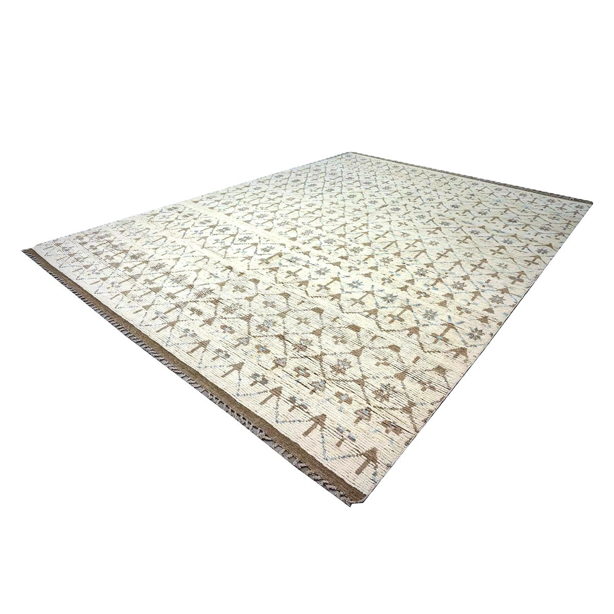 Afghan Tribal Mid-Modern Wool 12x16 Ivory, Brown & Blue Handmade Area Rug #1144745