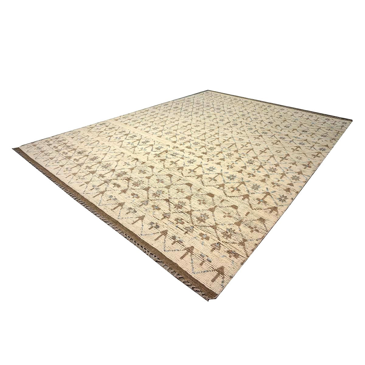 Afghan Tribal Mid-Modern Wool 12x16 Ivory, Brown & Blue Handmade Area Rug #1144745