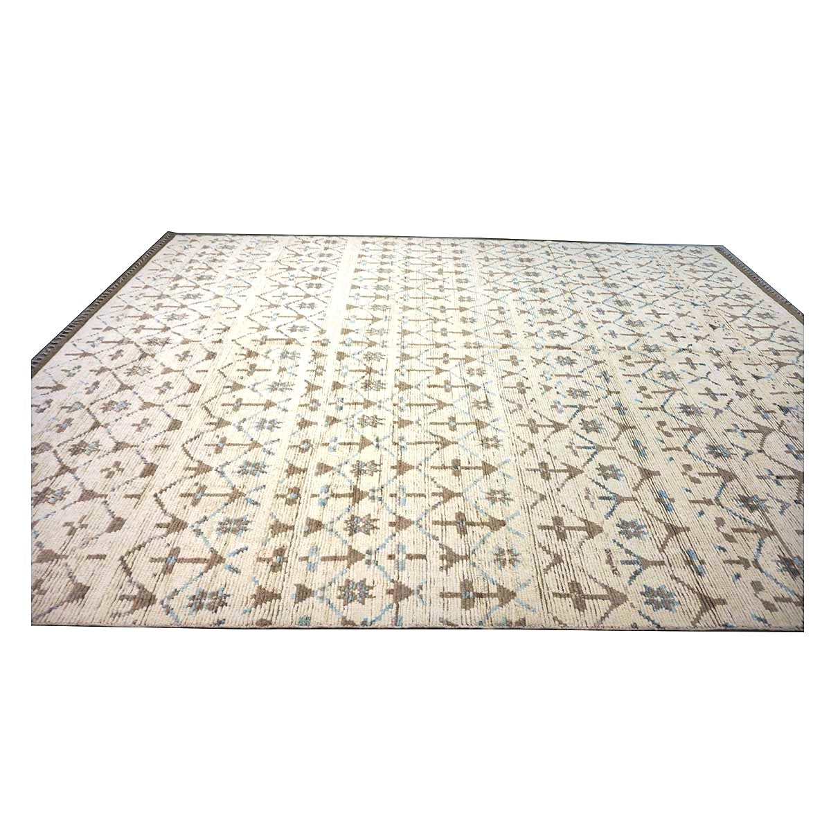 Afghan Tribal Mid-Modern Wool 12x16 Ivory, Brown & Blue Handmade Area Rug #1144745