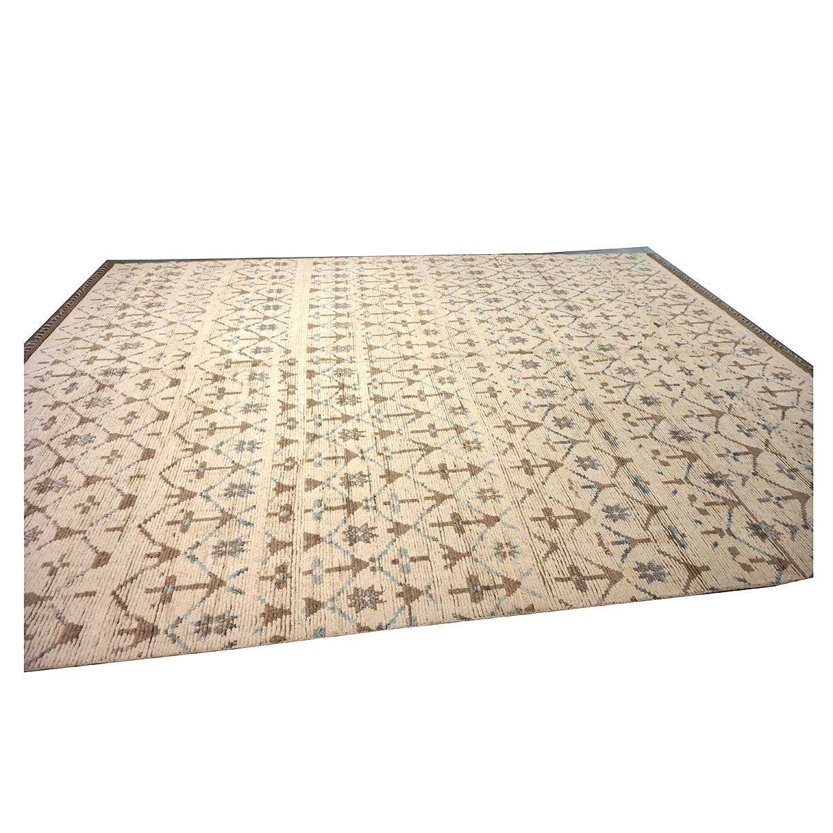 Afghan Tribal Mid-Modern Wool 12x16 Ivory, Brown & Blue Handmade Area Rug #1144745