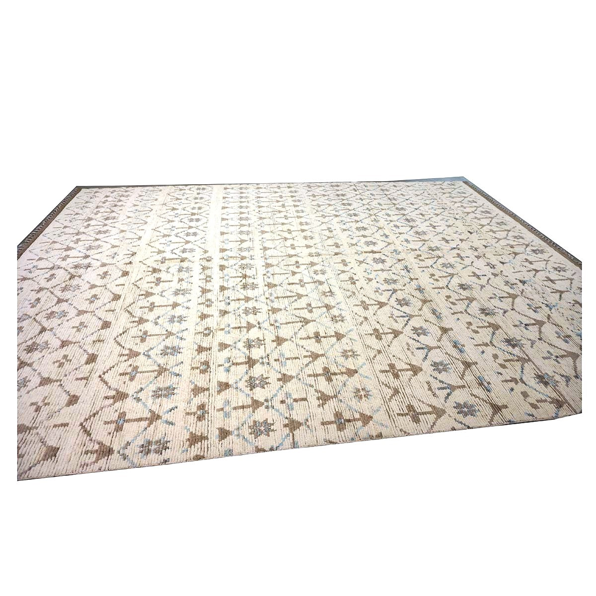 Afghan Tribal Mid-Modern Wool 12x16 Ivory, Brown & Blue Handmade Area Rug #1144745