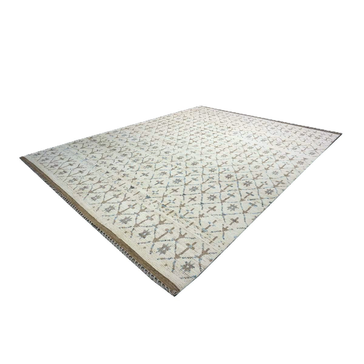 Afghan Tribal Mid-Modern Wool 12x16 Ivory, Brown & Blue Handmade Area Rug #1144745