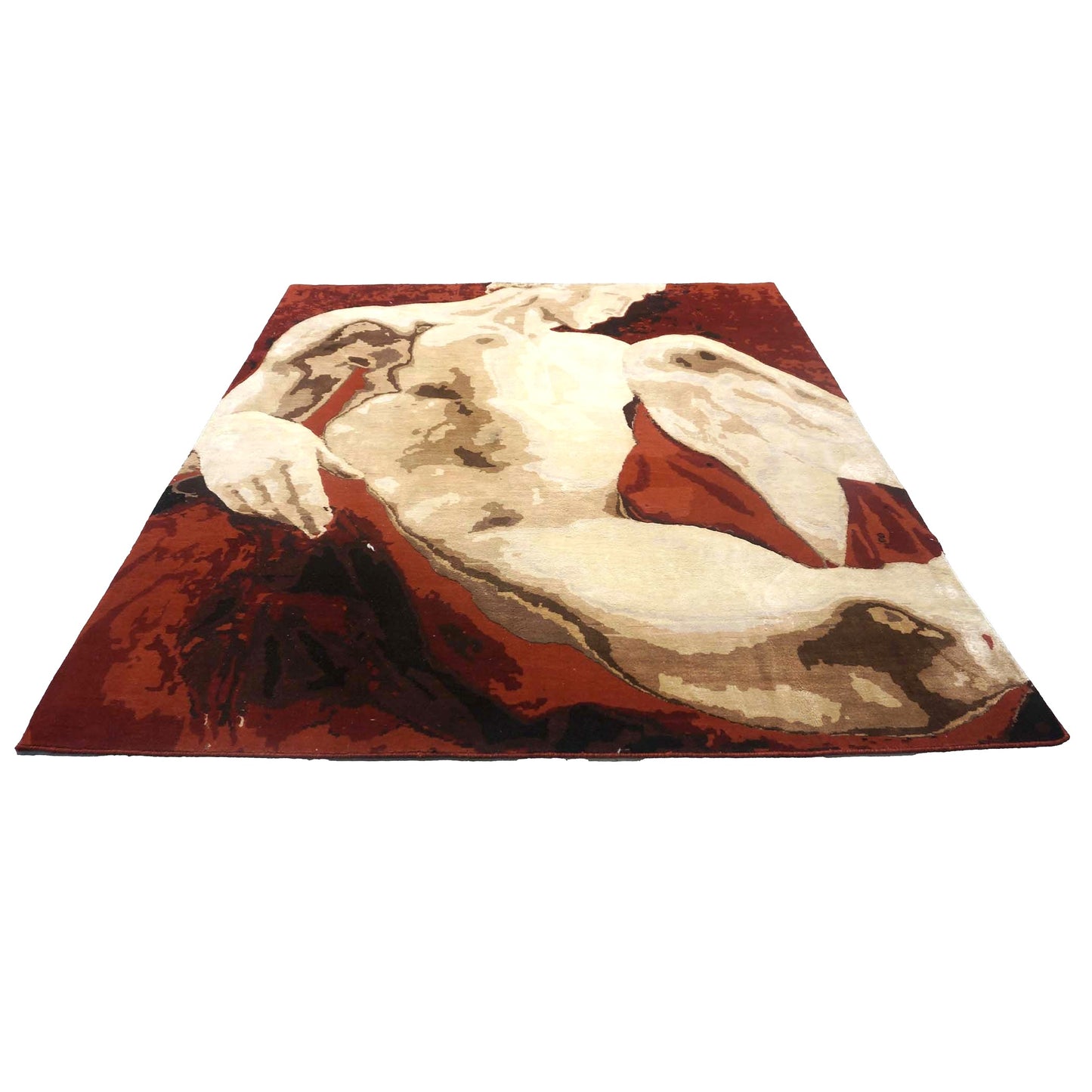 Indian Modern Pictorial Wool & Silk 6x7 Ivory & Red Handmade Area Rug #1144750