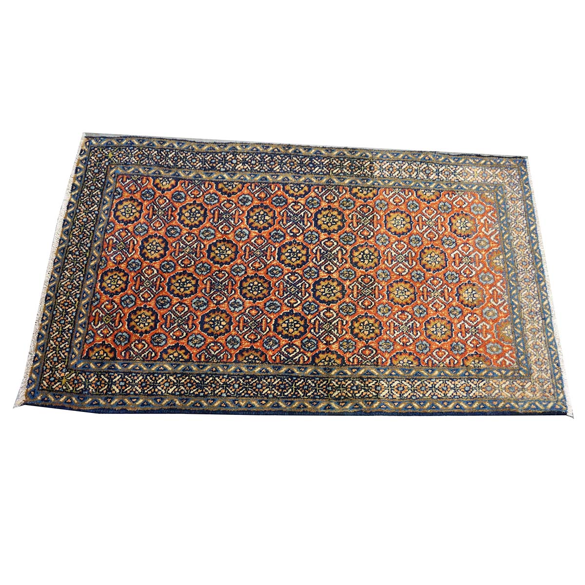 Antique Persian Bakshaish Wool 2x4 Navy, Rust & Ivory Handmade Throw Rug  #1144768