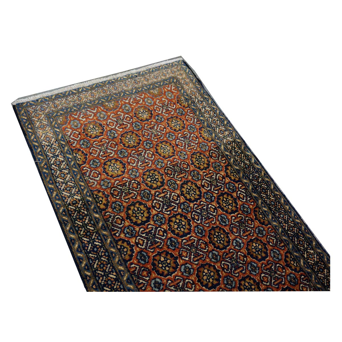 Antique Persian Bakshaish Wool 2x4 Navy, Rust & Ivory Handmade Throw Rug  #1144768