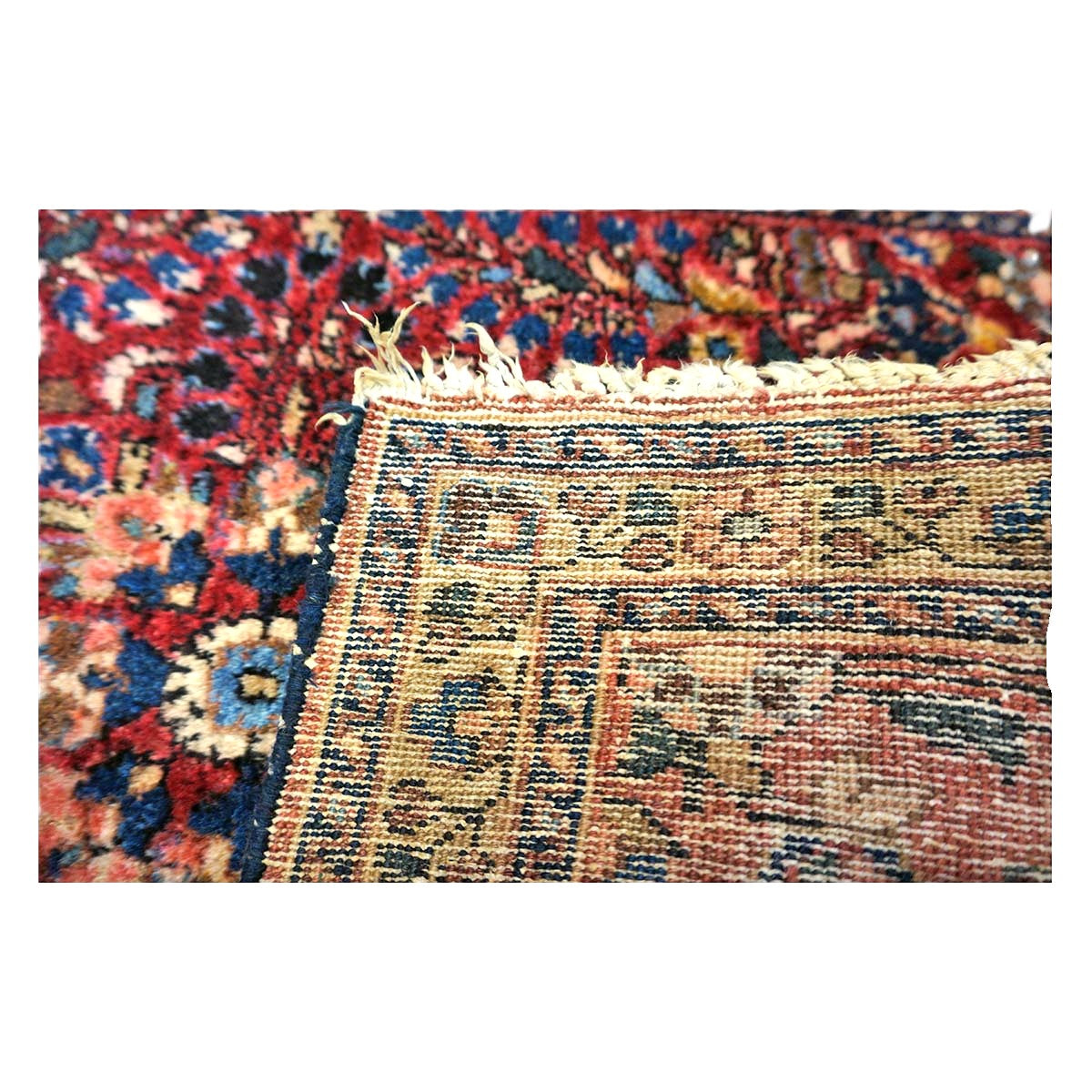 Antique Persian Sarouk Wool 2x3 Red, Blue & Ivory Handmade Throw Rug  #1144772