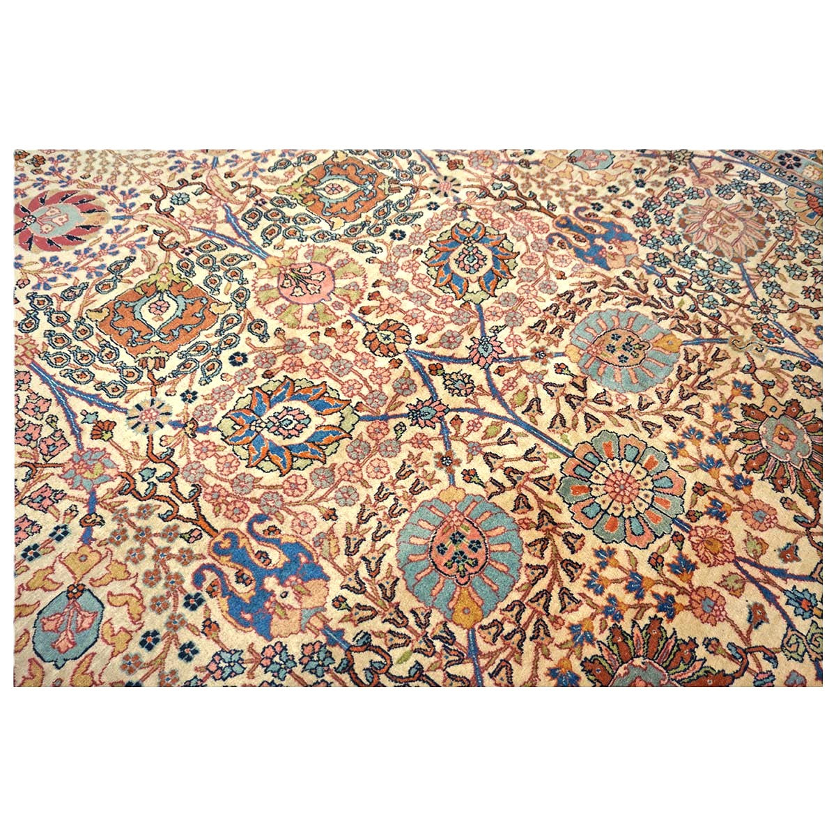 Antique Persian Tabriz Wool 9x11 Ivory, Blue & Chestnut Handmade Area Rug  #1144781