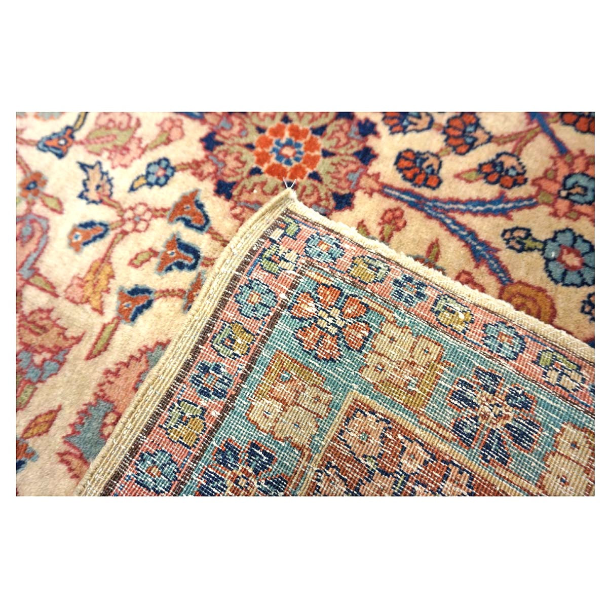 Antique Persian Tabriz Wool 9x11 Ivory, Blue & Chestnut Handmade Area Rug  #1144781